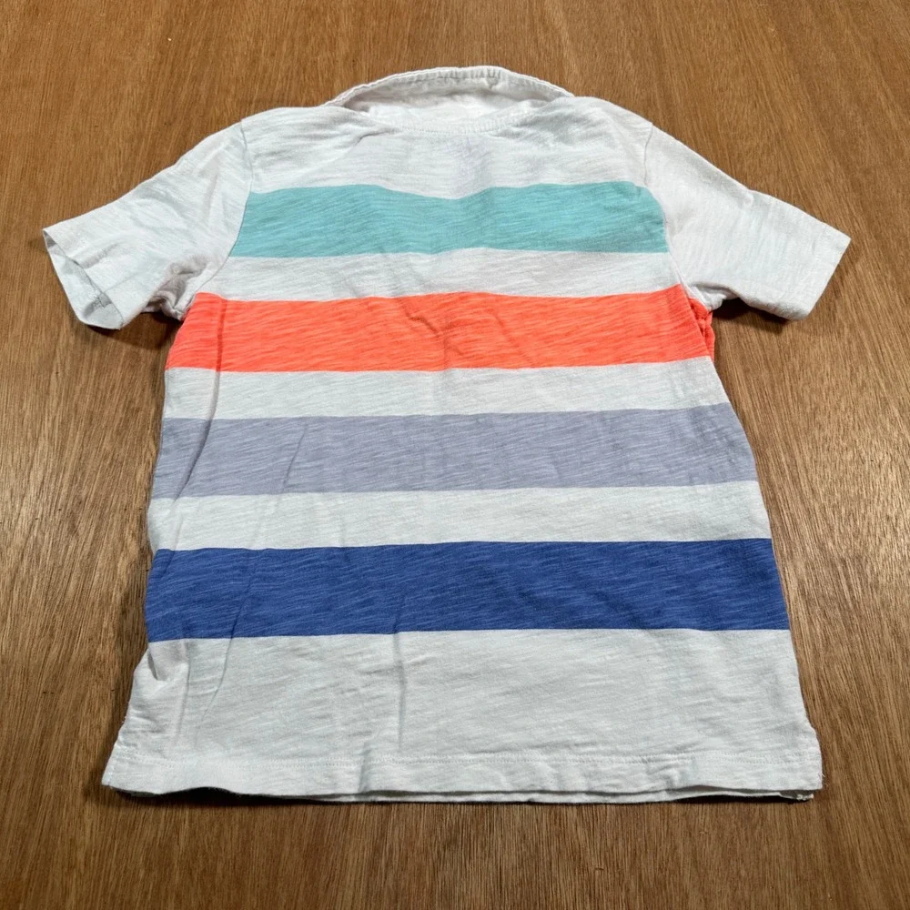 OshKosh B'gosh Polo Shirt Boys Size 6 White Striped Short Sleeve Cotton Slub